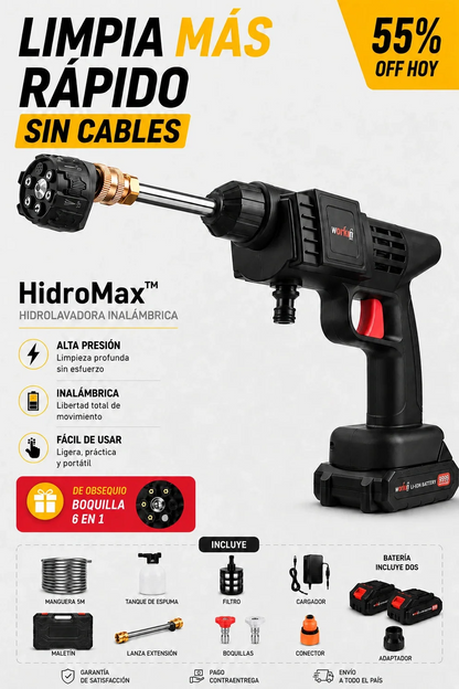 SUPER COMBO: Hidrolavadora + Kit de Raches 40 Piezas + 2 Baterías