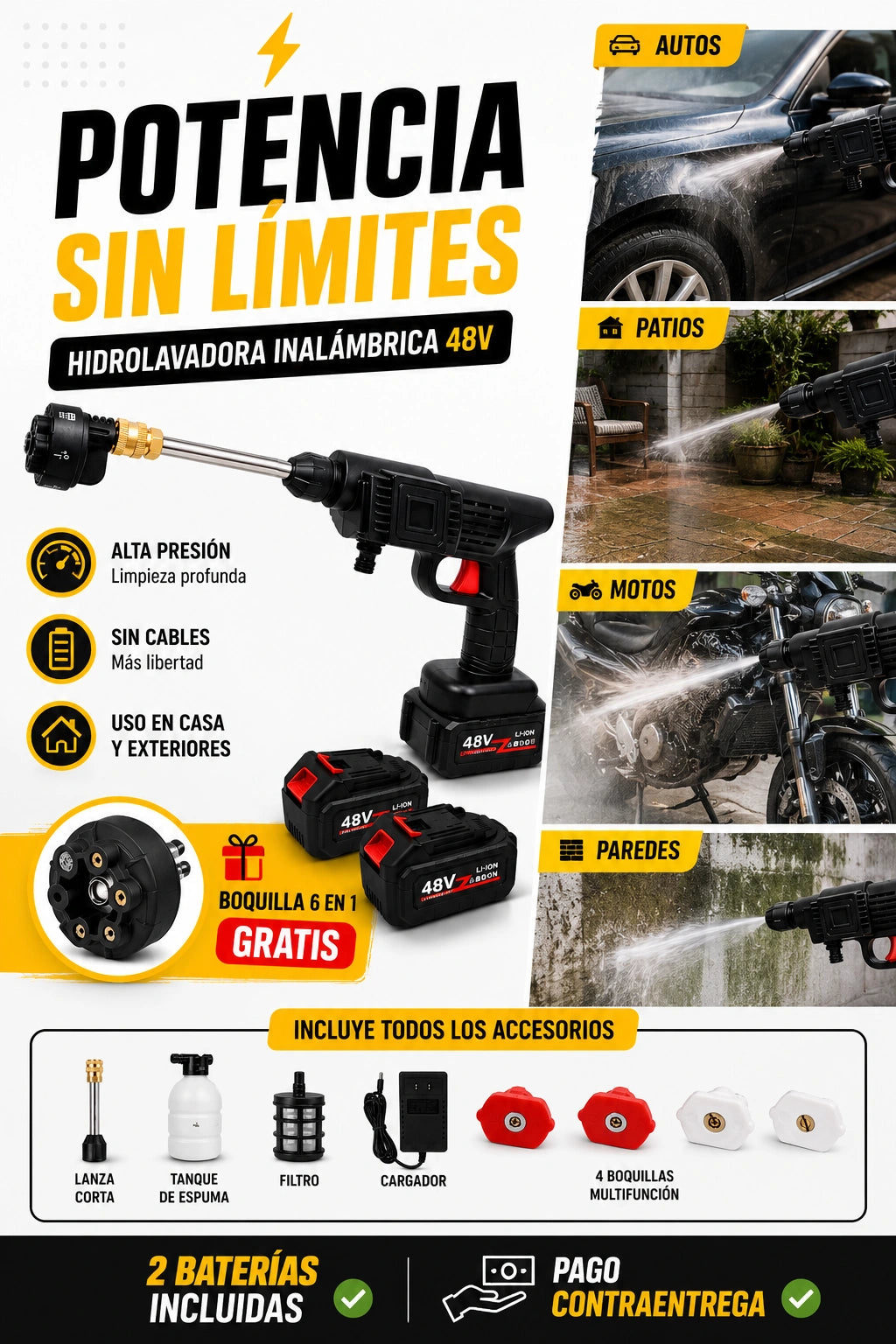 SUPER COMBO: Hidrolavadora + Kit de Raches 40 Piezas + 2 Baterías